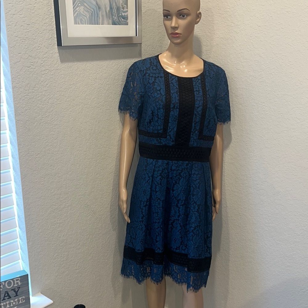 Eliza J-Elegant Blue Lace Dress with pockets